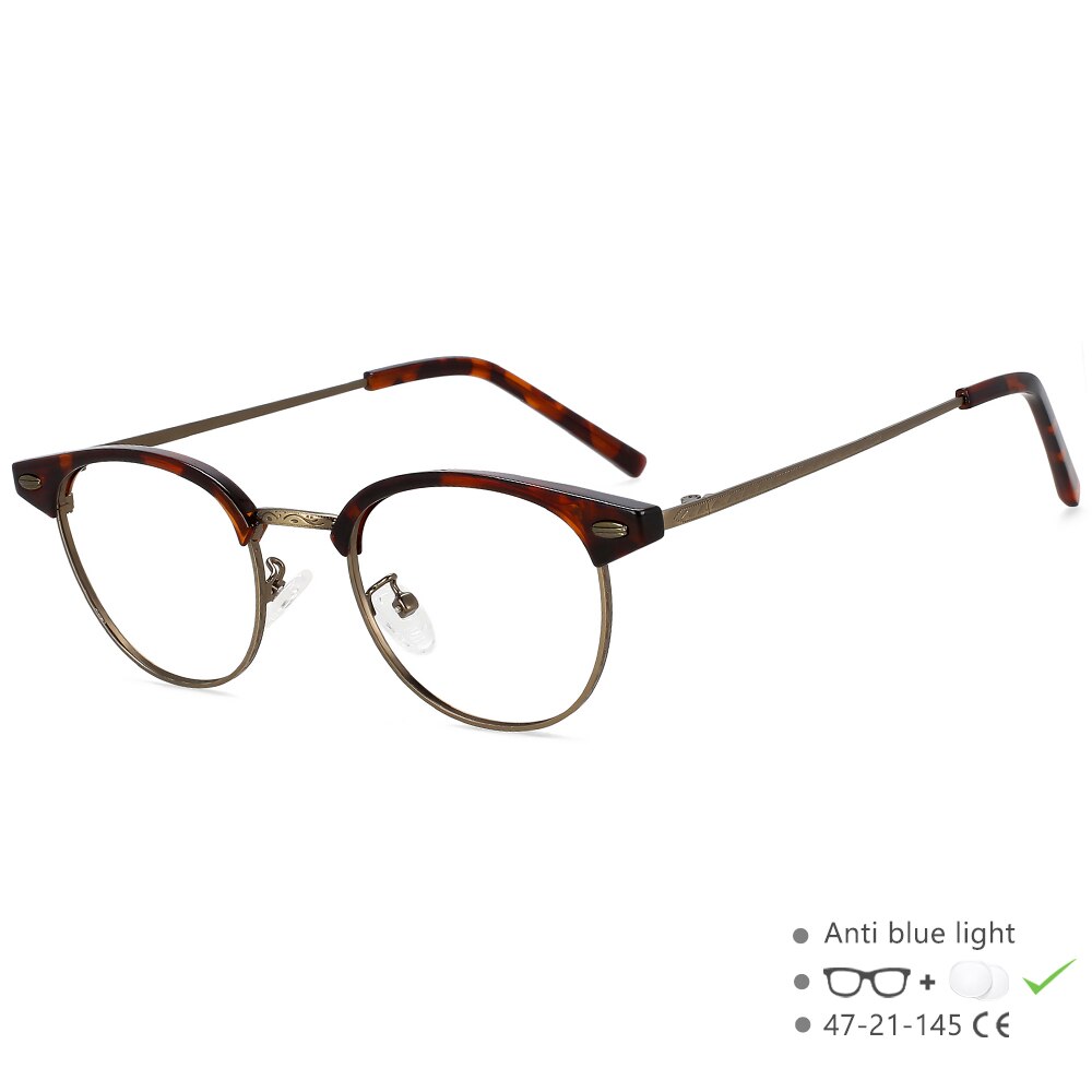 CCspace Unisex Full Rim Round Square Alloy Eyeglasses 55866 Full Rim CCspace China LeopardBronze