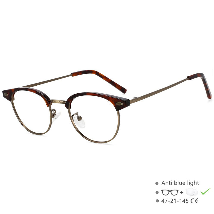 CCspace Unisex Full Rim Round Square Alloy Eyeglasses 55866 Full Rim CCspace China LeopardBronze