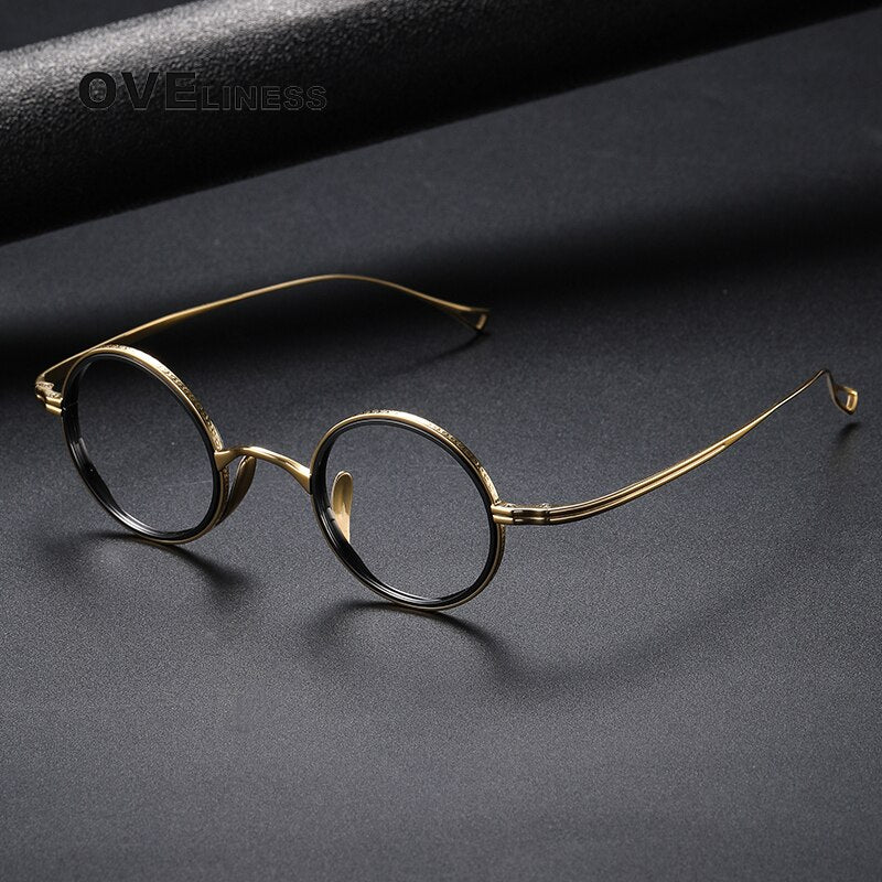 Oveliness Unisex Full Rim Round Acetate Titanium Eyeglasses 123 Full Rim Oveliness