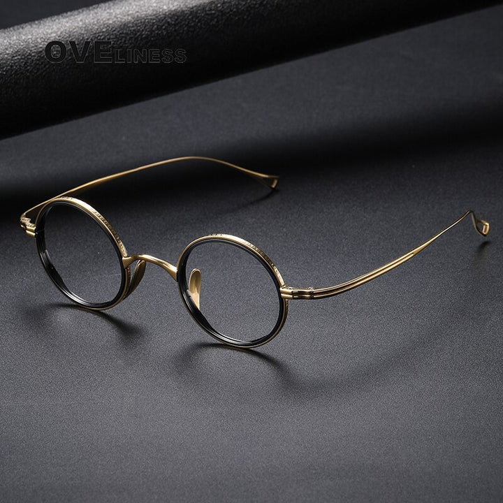 Oveliness Unisex Full Rim Round Acetate Titanium Eyeglasses 123 Full Rim Oveliness