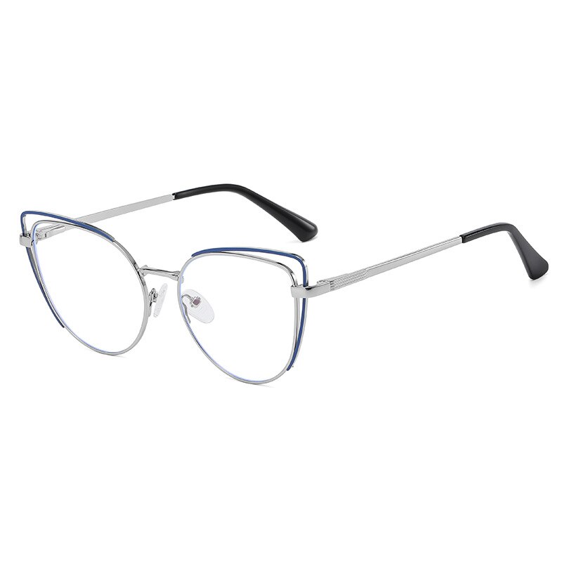 CCspace Women's Full Rim Cat Eye Acetate Alloy Eyeglasses 55253 Full Rim CCspace China SilverBlue