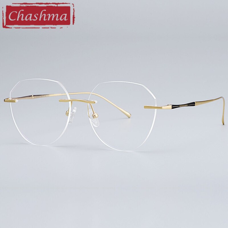 Chashma Women's Rimless Diamond Cut Titanium Round Frame Eyeglasses 3018 Rimless Chashma Gold