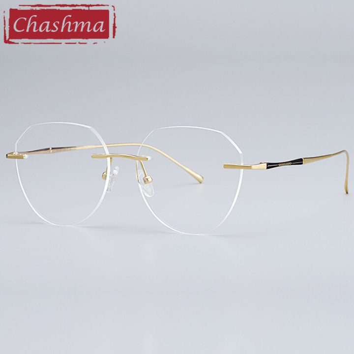 Chashma Women's Rimless Diamond Cut Titanium Round Frame Eyeglasses 3018 Rimless Chashma Gold