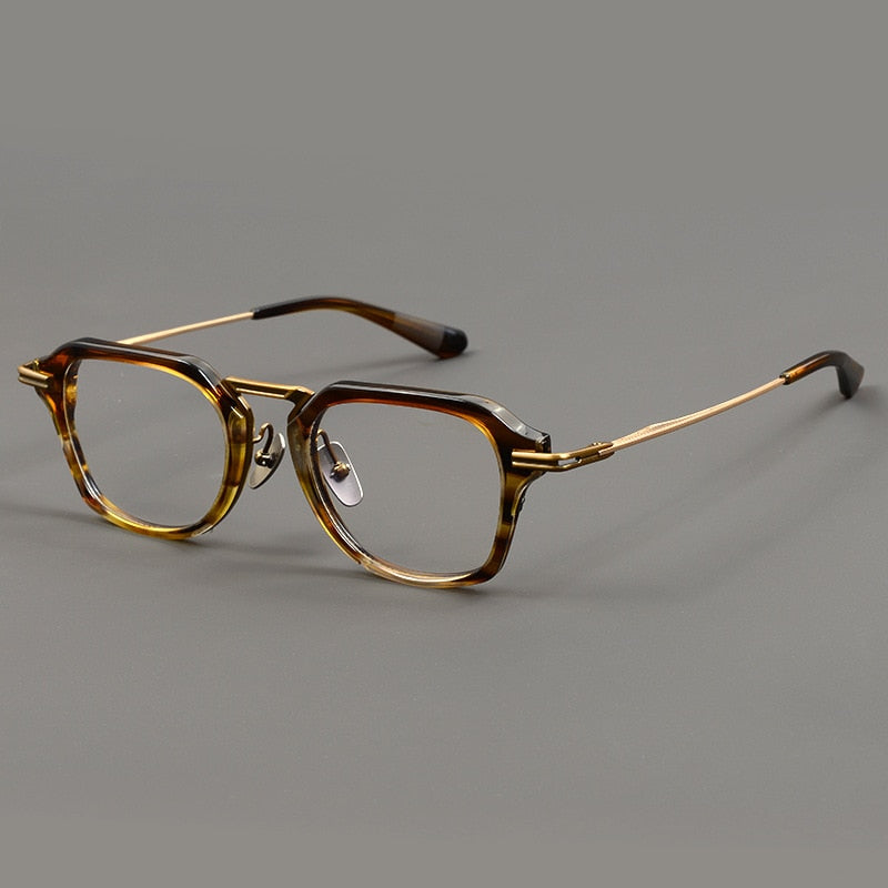 CCspace Unisex Full Rim Flat Top Square Titanium Acetate Eyeglasses 55373 Full Rim CCspace AmberCopper China