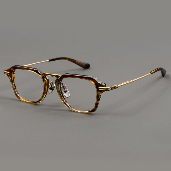 CCspace Unisex Full Rim Flat Top Square Titanium Acetate Eyeglasses 55373 Full Rim CCspace AmberCopper China