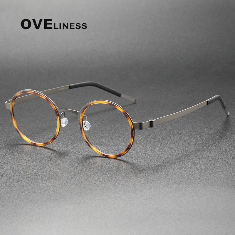 Oveliness Unisex Full Rim Round Acetate Titanium Eyeglasses 9707 Full Rim Oveliness
