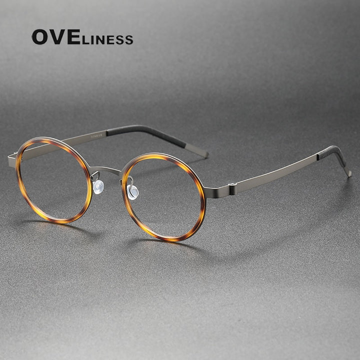 Oveliness Unisex Full Rim Round Acetate Titanium Eyeglasses 9707 Full Rim Oveliness