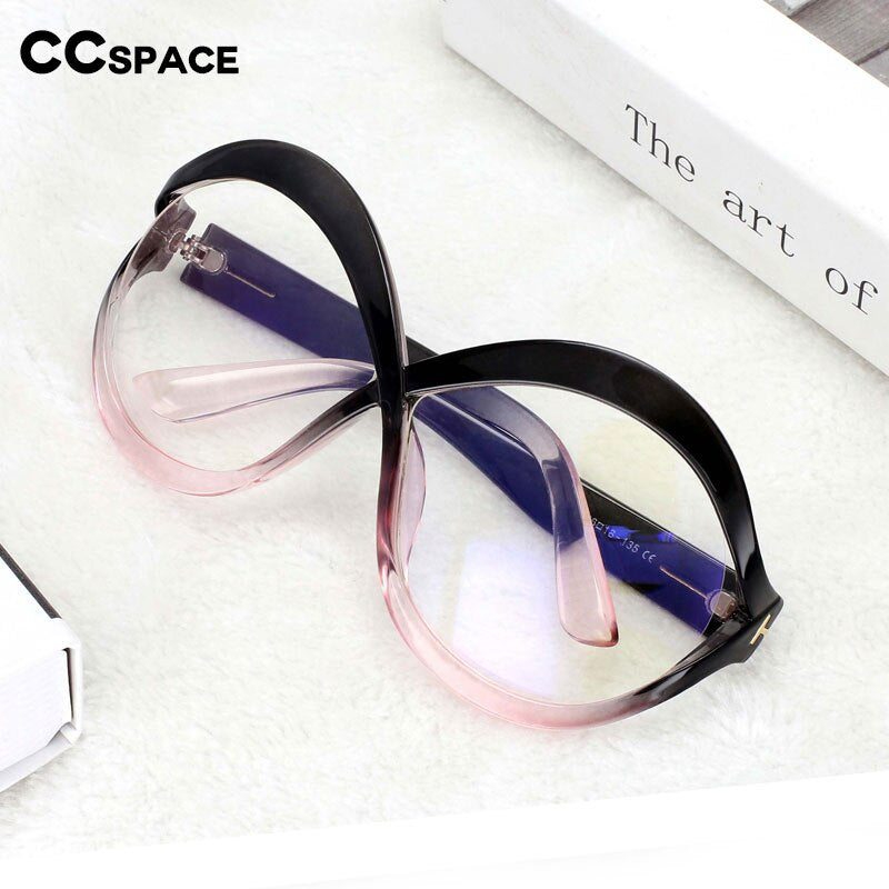 CCSpace Women's Full Rim Oversized Round Goggle Acetate Eyeglasses 53873 Full Rim CCspace   