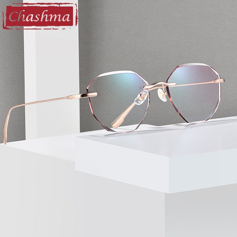 Chashma Women's Rimless Irregular Round Titanium Eyeglasses Tinted Lenses 99219 Rimless Chashma