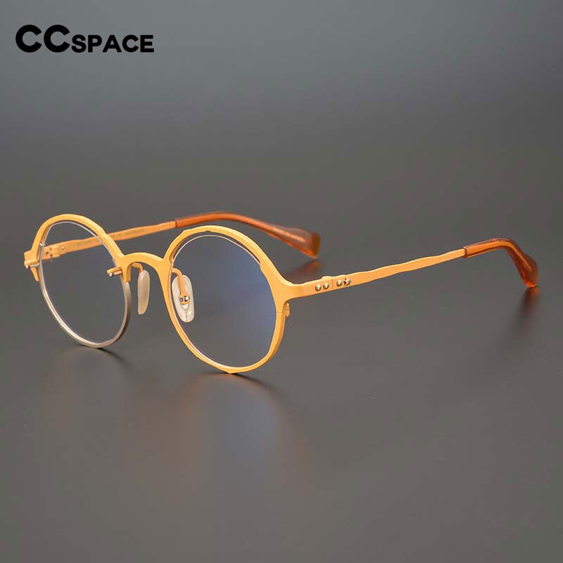 CCspace Unisex Full Rim Irregular Round Handcrafted Titanium Eyeglasses 53160 Full Rim CCspace