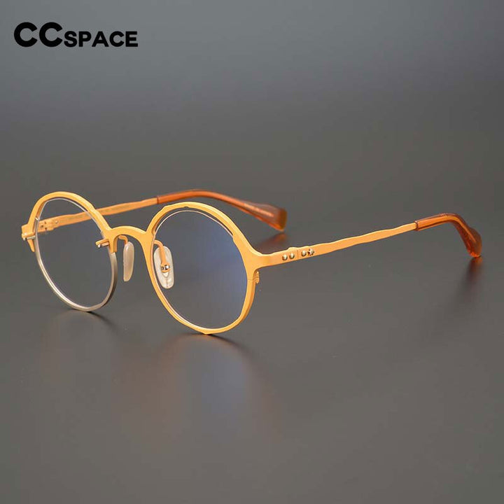 CCspace Unisex Full Rim Irregular Round Handcrafted Titanium Eyeglasses 53160 Full Rim CCspace