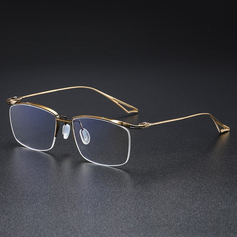 Muzz Men's Semi Rim Rectangle IP Titanium Eyebrow Frame Eyeglasses 04 Semi Rim Muzz Brown Gold