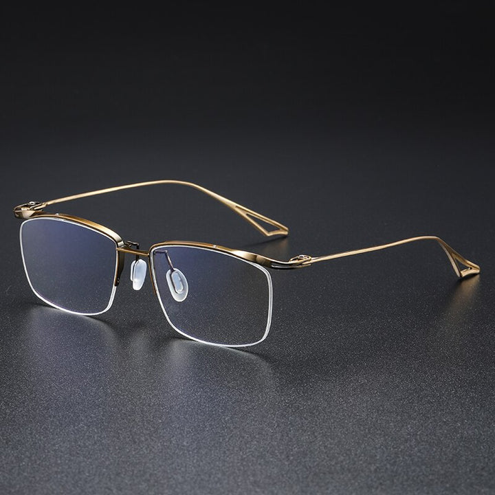 Muzz Men's Semi Rim Rectangle IP Titanium Eyebrow Frame Eyeglasses 04 Semi Rim Muzz Brown Gold
