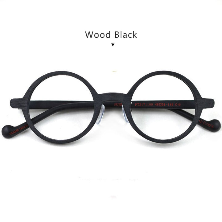 Hdcrafter Unisex Full Rim Round Wood Eyeglasses Ft21711109 Full Rim Hdcrafter Eyeglasses Black-C10
