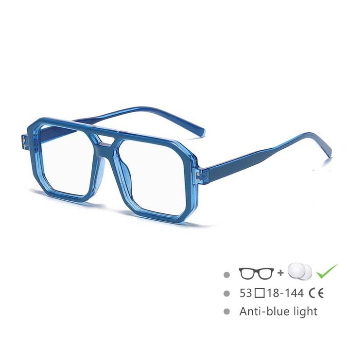 CCspace Unisex Full Rim Big Size Square Double Bridge Resin Frame Eyeglasses 54605 Full Rim CCspace China Blue