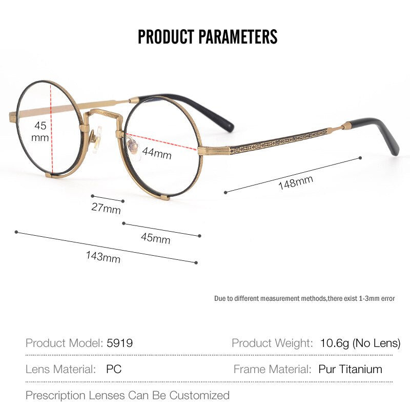 Muzz Unisex Full Rim Small Round Titanium Eyeglasses 5919 Full Rim Muzz