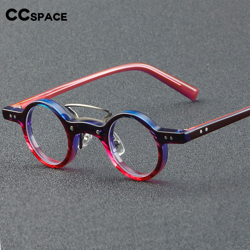 CCSpace Unisex Full Rim Round Double Bridge Acetate Fiber Eyeglasses 55725 Full Rim CCspace   