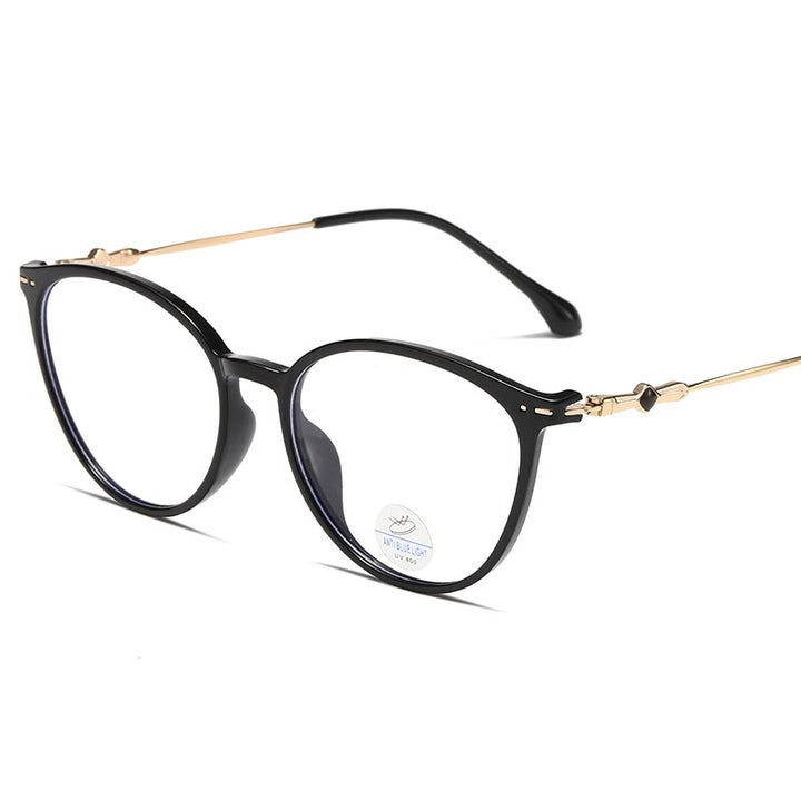 Reven Jate Women's Full Rim Round Square  Tr 90 Alloy Frame Eyeglasses 81257 Full Rim Reven Jate shiny black  