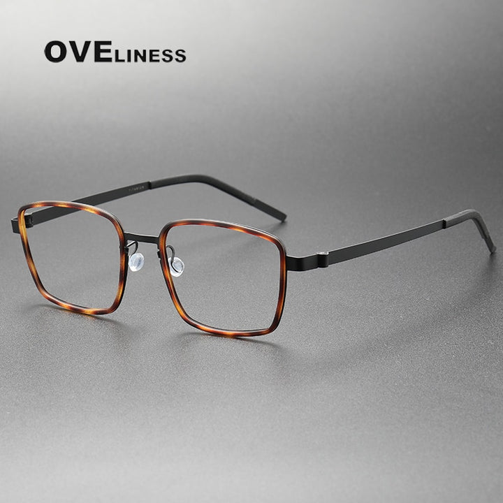 Oveliness Unisex Full Rim Square Screwless Acetate Titanium Eyeglasses 9754 Full Rim Oveliness tortoise black