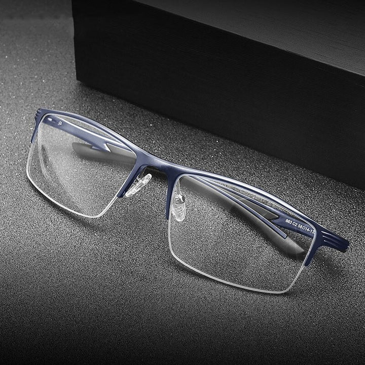 Hdcrafter Men's Semi Rim Wide Square Titanium Eyeglasses 663 Semi Rim Hdcrafter Eyeglasses