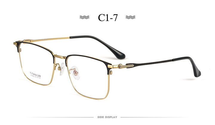 Hotochki Men's Semi Rim Square Titanium Alloy Frame Eyeglasses Bv9002 Semi Rim Hotochki