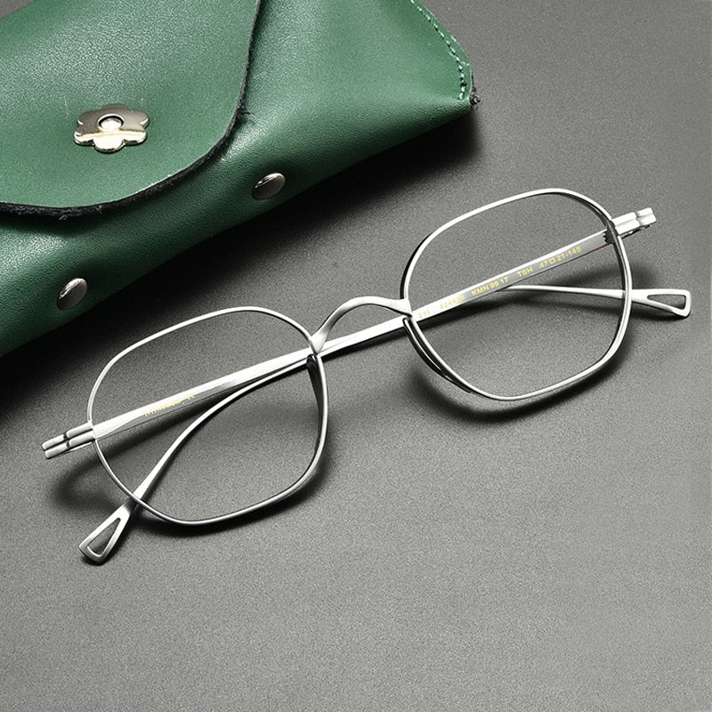 Gatenac Unisex Full Rim Polygon Square Titanium Eyeglasses Gxyj914 Full Rim Gatenac Silver