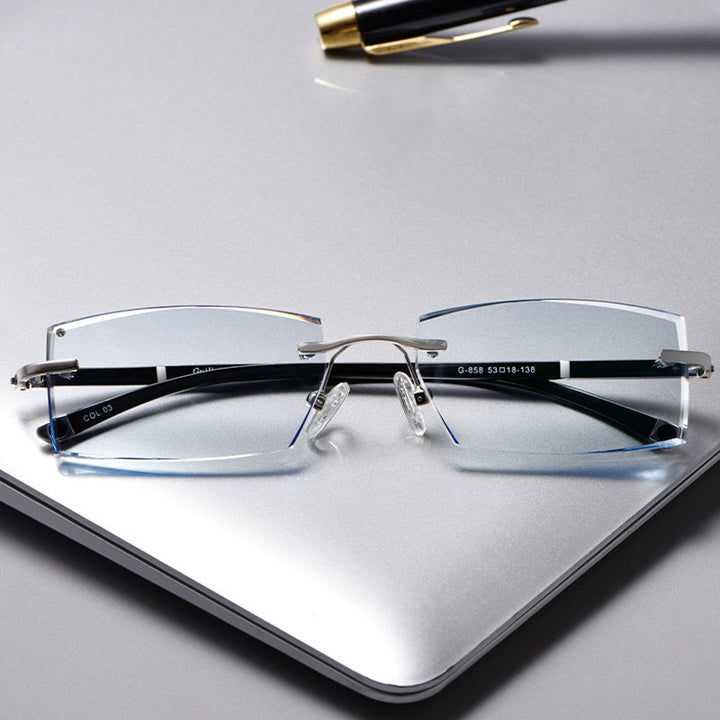 Cubojue Unisex Rimless Square Alloy Tinted Lens Reading Glasses G858 Reading Glasses Cubojue   
