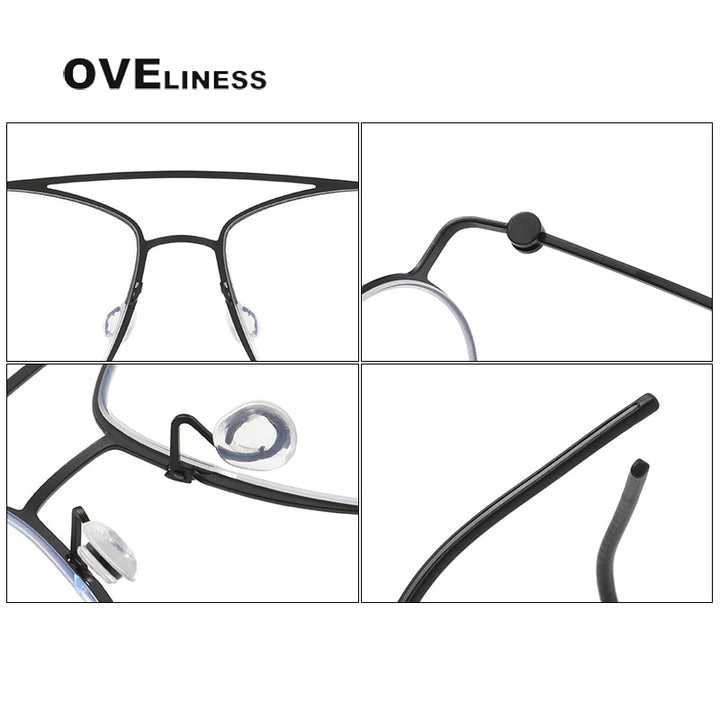 Oveliness Unisex Full Rim Square Double Bridge Screwless Titanium Eyeglasses 5507 Full Rim Oveliness