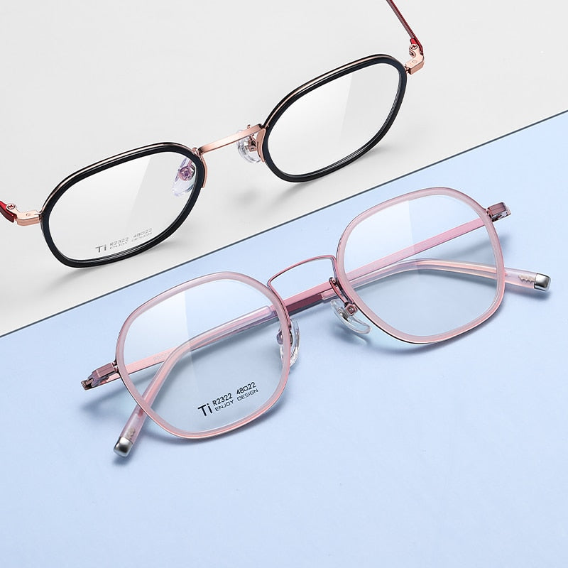 Reven Jate Unisex Full Rim Round Square Acetate Titanium Frame Eyeglasses R2322 Full Rim Reven Jate
