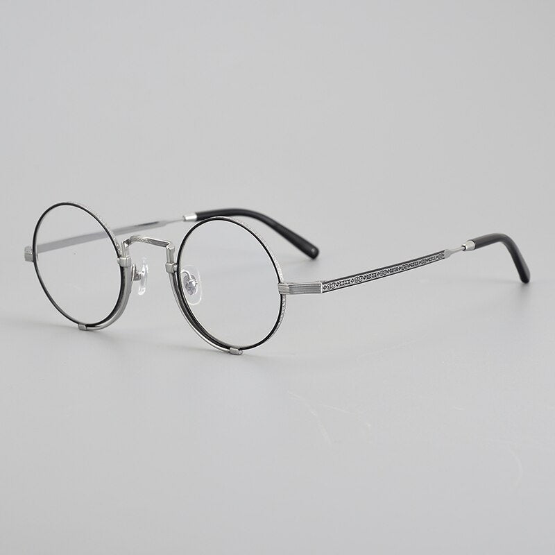 Muzz Unisex Full Rim Small Round Titanium Eyeglasses 5919 Full Rim Muzz Black Silver