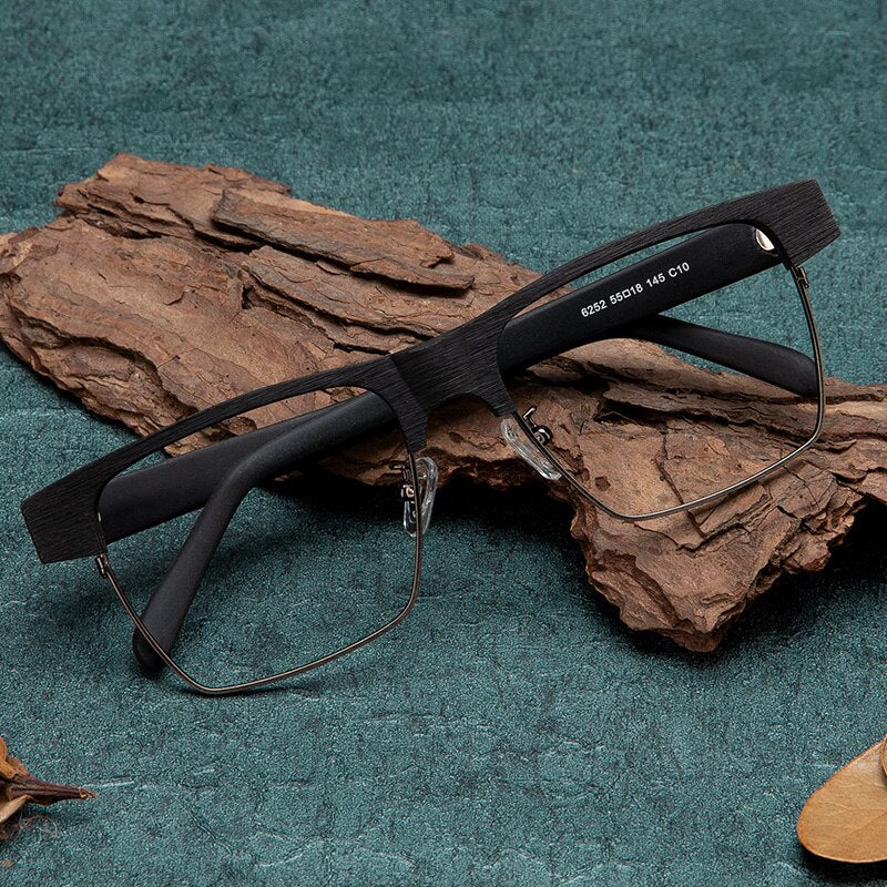 Hdcrafter Men's Full Rim Large Square Wood Eyeglasses 6252 Full Rim Hdcrafter Eyeglasses