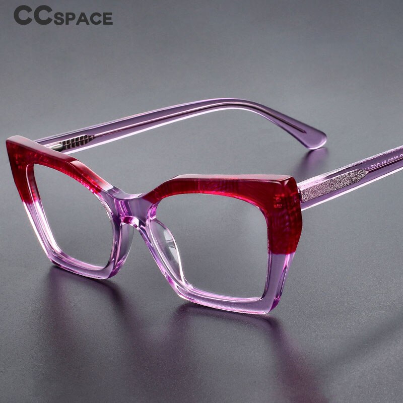CCspace Unisex Full Rim Big Square Cat Eye Acetate Eyeglasses 55366 Full Rim CCspace