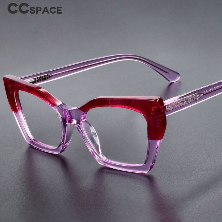 CCspace Unisex Full Rim Big Square Cat Eye Acetate Eyeglasses 55366 Full Rim CCspace