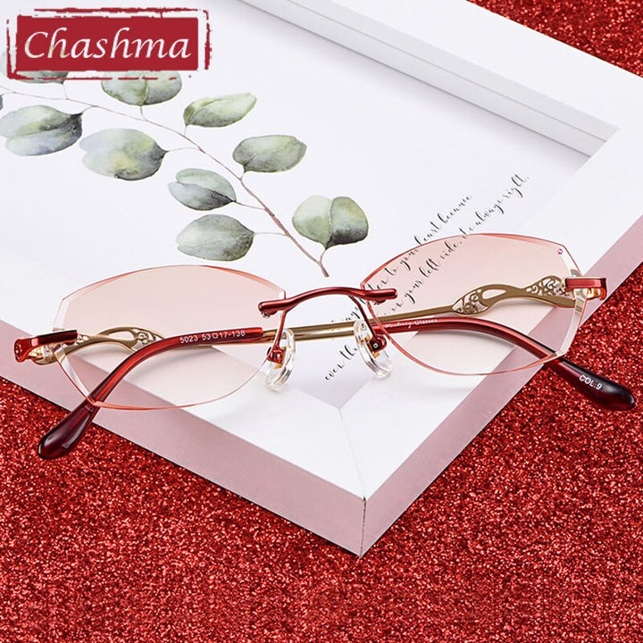Chashma Women's Rimless Diamond Cut Titanium Oval Frame Eyeglasses 5023 Rimless Chashma