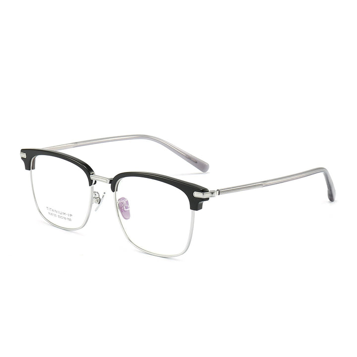 Reven Jate Unisex Full Rim Square Round Acetate Titanium Eyeglasses 6130 Full Rim Reven Jate black-silver  