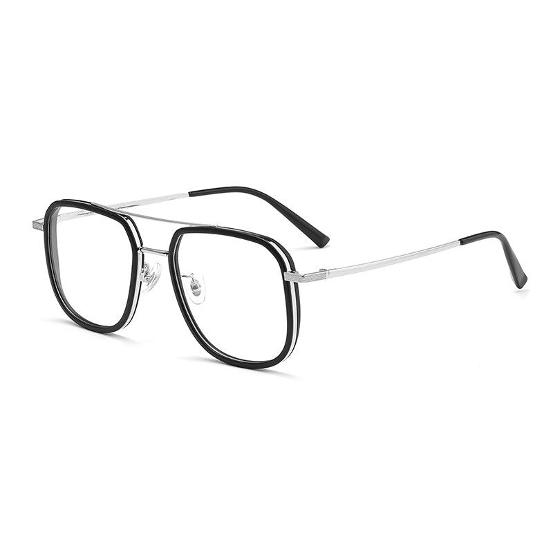 Hdcrafter Unisex Full Rim Big Square Double Bridge Tr 90 Titanium Eyeglasses 2218YJ Full Rim Hdcrafter Eyeglasses Black Silver
