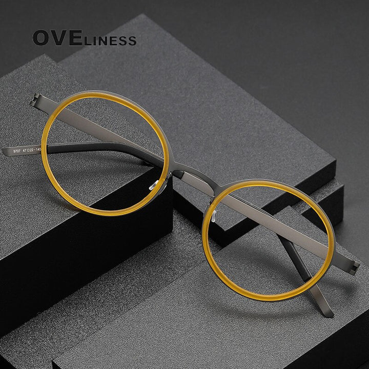 Oveliness Unisex Full Rim Round Acetate Titanium Eyeglasses 9707 Full Rim Oveliness