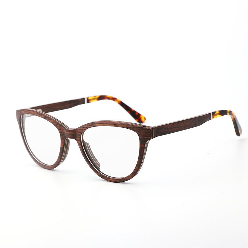 Hdcrafter Unisex Full Rim Square Cat Eye Wood Eyeglasses 56362 Full Rim Hdcrafter Eyeglasses Wood Grey