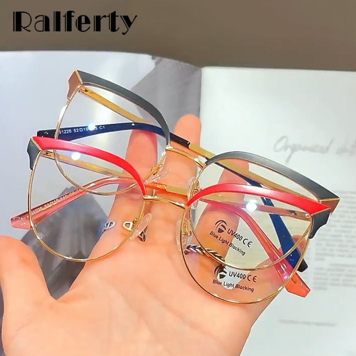 Ralferty Women's Full Rim Oval Cat Eye Acetate Alloy Eyeglasses F91226 Full Rim Ralferty
