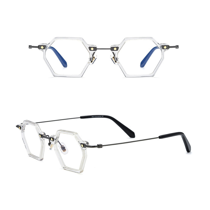 Gatenac Unisex Full Rim Polygonal Square Titanium Acetate Frame Eyeglasses Gxyj754 Full Rim Gatenac