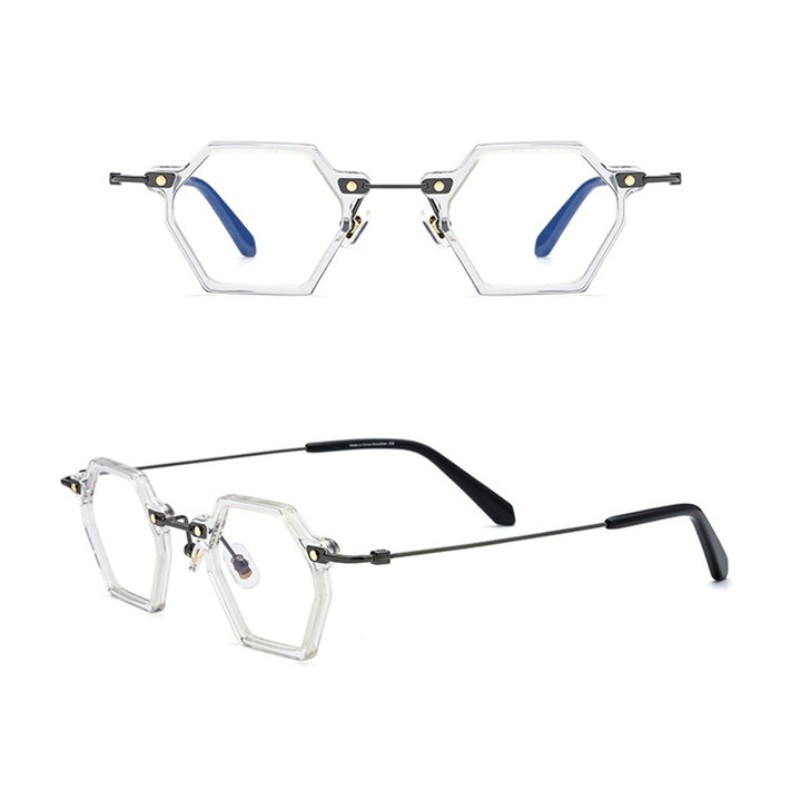 Gatenac Unisex Full Rim Polygonal Square Titanium Acetate Frame Eyeglasses Gxyj754 Full Rim Gatenac