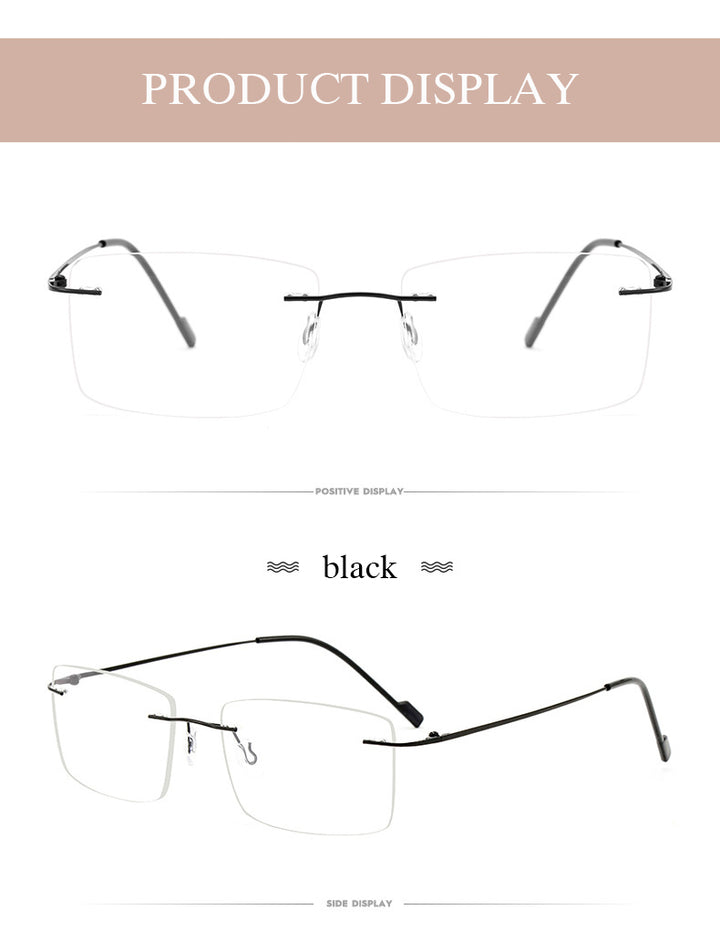 Hotochki Unisex Rimless Rectangle Alloy Frame Eyeglasses 6043 Rimless Hotochki