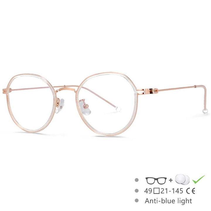 CCspace Unisex Full Rim Irregular Round Tr 90 Titanium Eyeglasses 53262 Full Rim CCspace China Clear