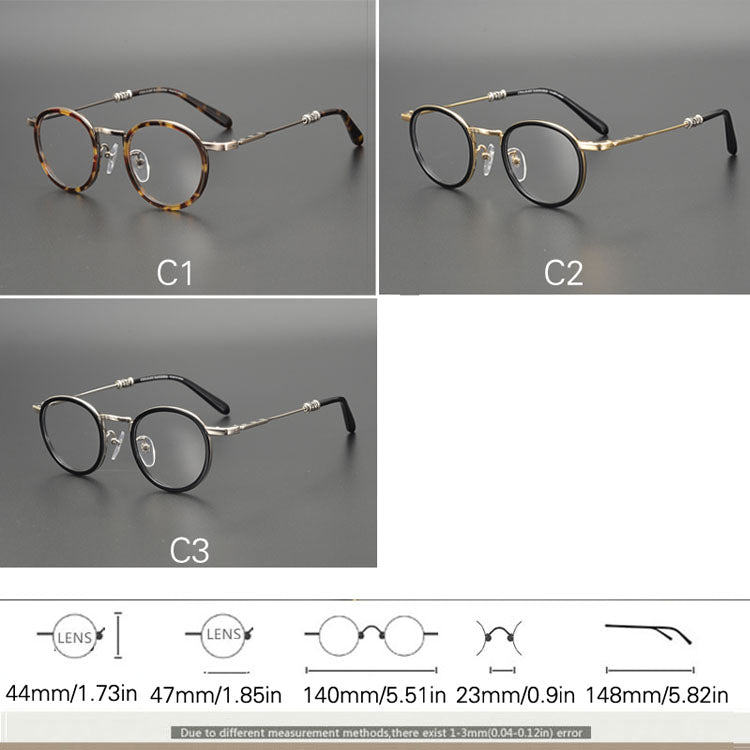 Yujo Unisex Full Rim Round Acetate Stainless Steel Eyeglasses Full Rim Yujo