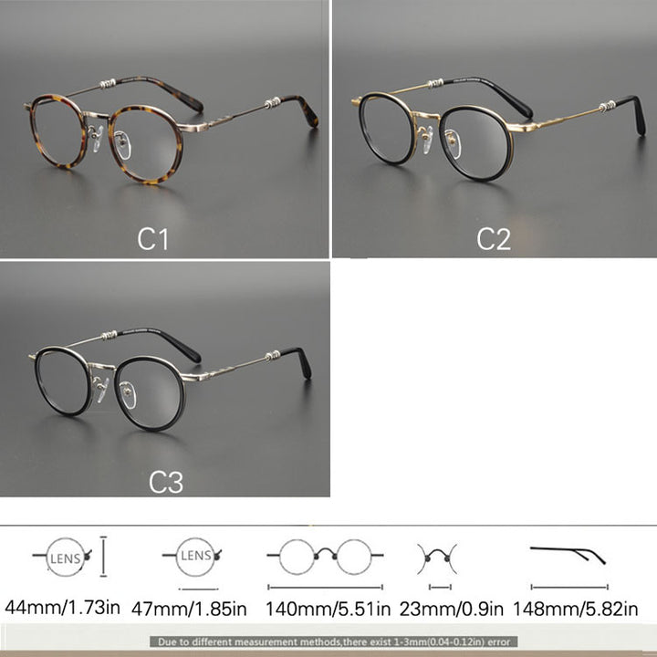 Yujo Unisex Full Rim Round Acetate Stainless Steel Eyeglasses Full Rim Yujo