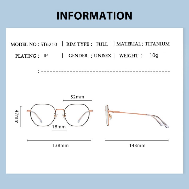 Hotony Women's Full Rim Polygonal Titanium Eyeglasses St6210 Full Rim Hotony