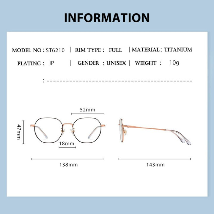 Hotony Women's Full Rim Polygonal Titanium Eyeglasses St6210 Full Rim Hotony