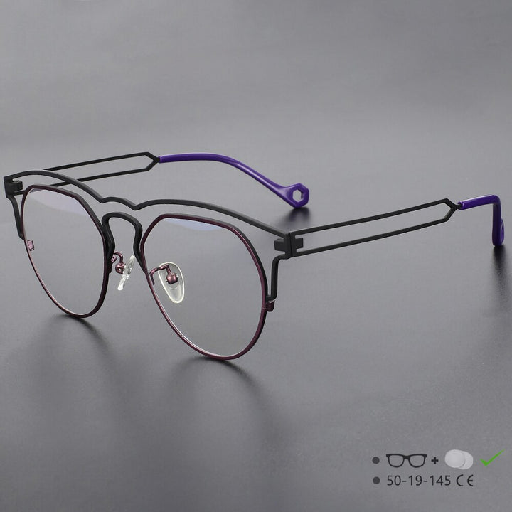 CCspace Unisex Full Rim Round Double Bridge Titanium Eyeglasses 55522 Full Rim CCspace BlackPurple China
