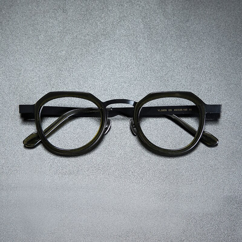 Gatenac Unisex Full Rim Round Square Acetate Titanium Eyeglasses Gxyj919 Full Rim Gatenac Black Green