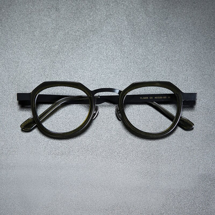 Gatenac Unisex Full Rim Round Square Acetate Titanium Eyeglasses Gxyj919 Full Rim Gatenac Black Green